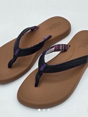 Flojos Brown Footbed Sandals with Black and Purple Straps